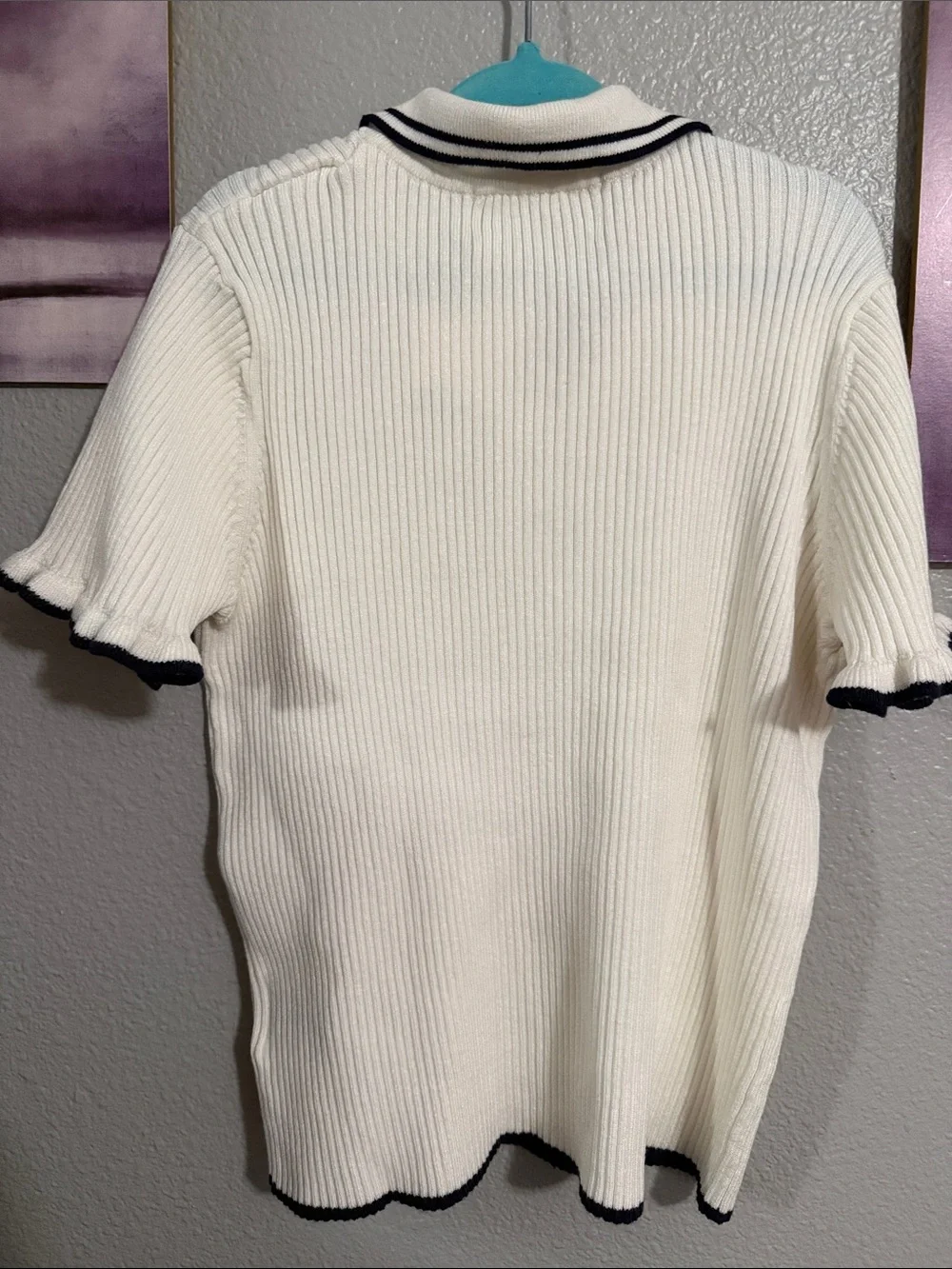 H&M knit collar ribbed top sweater 6/7 years girls new white black accent